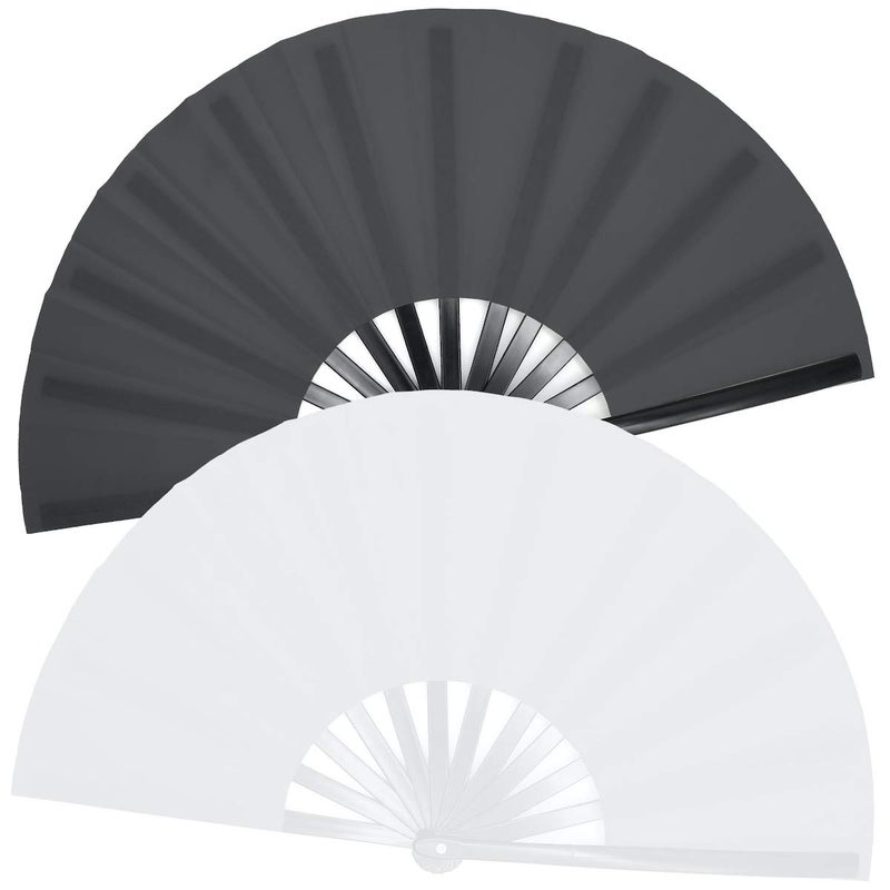 OMyTea Large Rave Clack Folding Hand Fans for Men/Women - Chinese Japanese Kung Fu Tai Chi Handheld Fans - for EDM, Music Festival, Club, Event, Party, Dance, Performance, Decoration (Black & White) - Image 1